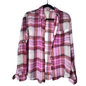 Pink Plaid Sheer Button Up Shirt